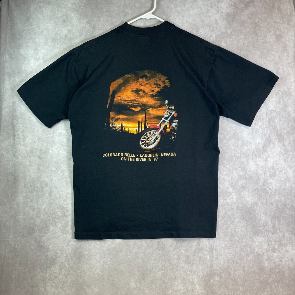 VTG Colorado Belle Casino Shirt Adult XL Black Graphic Tee Motorcycle 90s USA